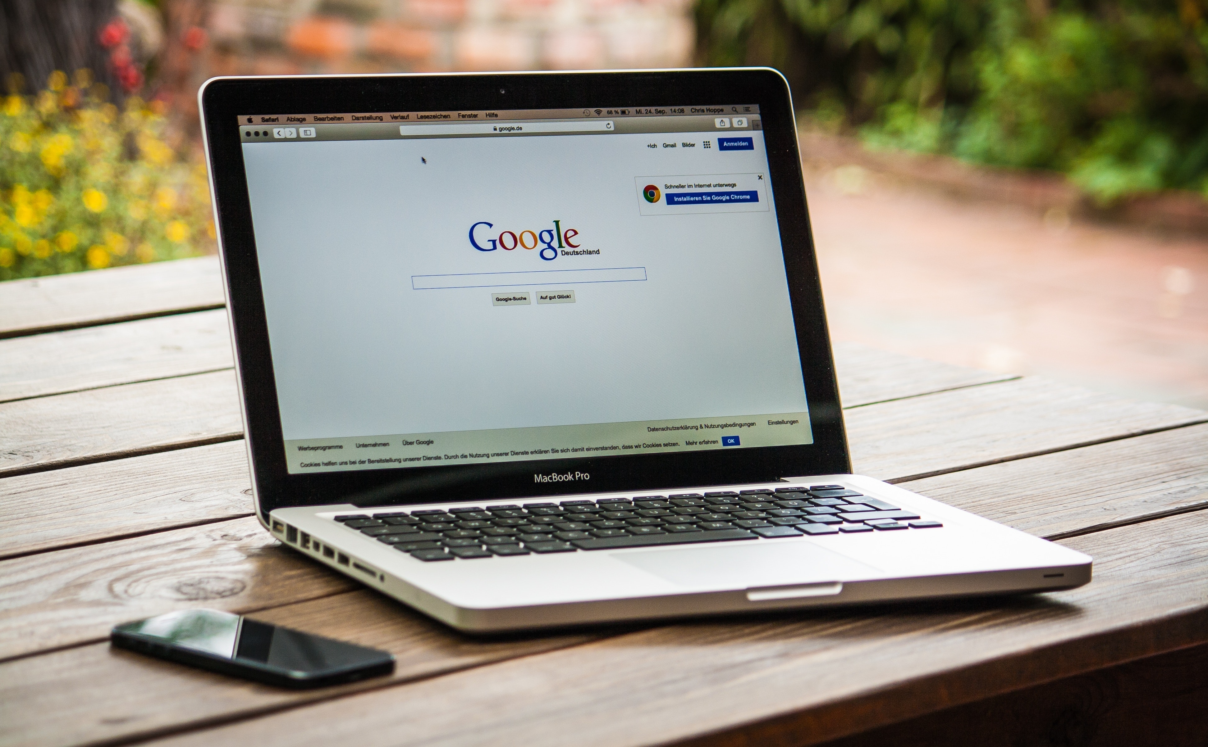 Free Google Search Engine on Macbook Pro Stock Photo